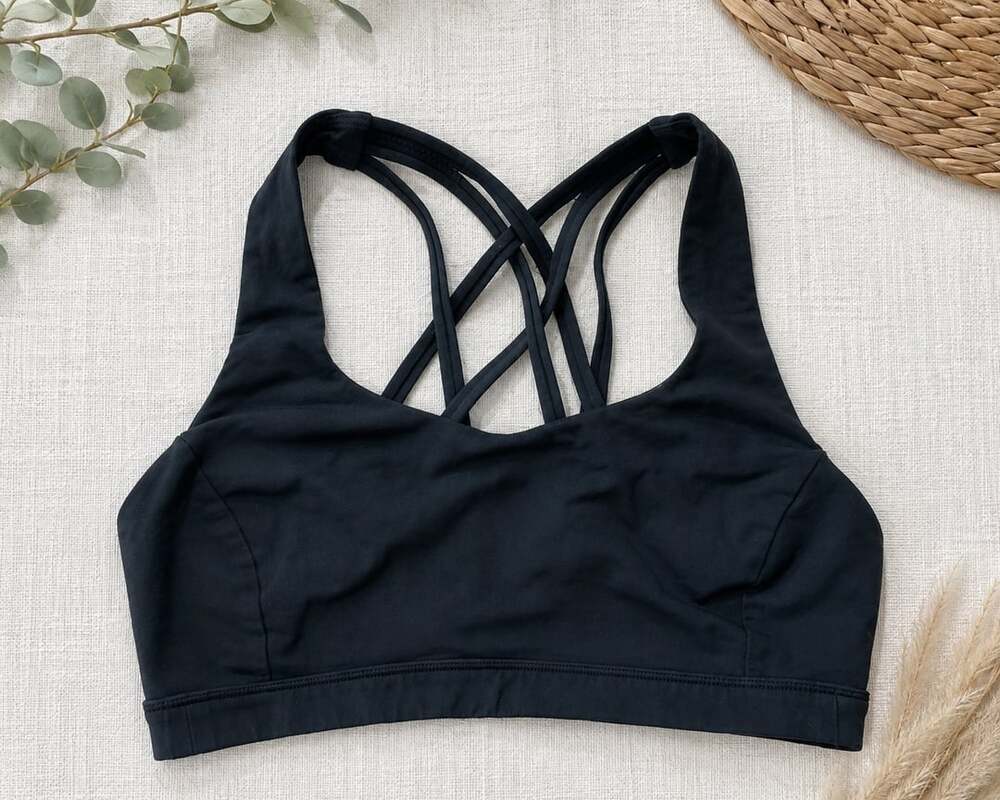 Lululemon Energy Bra Womens 6 Black Strappy Sports Top Cross Back Yoga (v1)